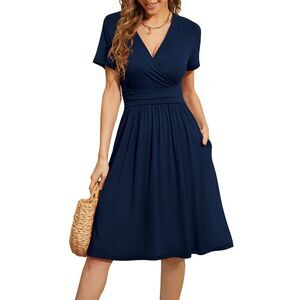 Short Sleeve Casual V Neck Dress, SIZE XS, 19B-175D002